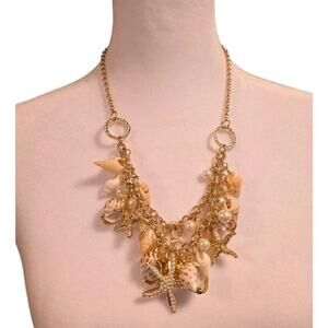 Lilly Pulitzer Seashell Double Layer Necklace Beach Wear Goldtone Starfish